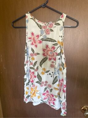 Old Navy Cream Floral Tank Top with Pink, Yellow & Blue Flowers